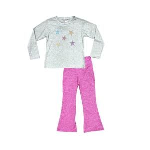 NEW DORI CREATIONS girls multi stars long sleeve tee in heather grey